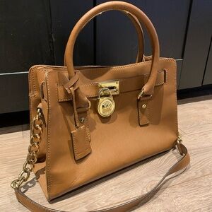 Michael Kors Hamilton Saffiano leather Satchel in Caramel Brown